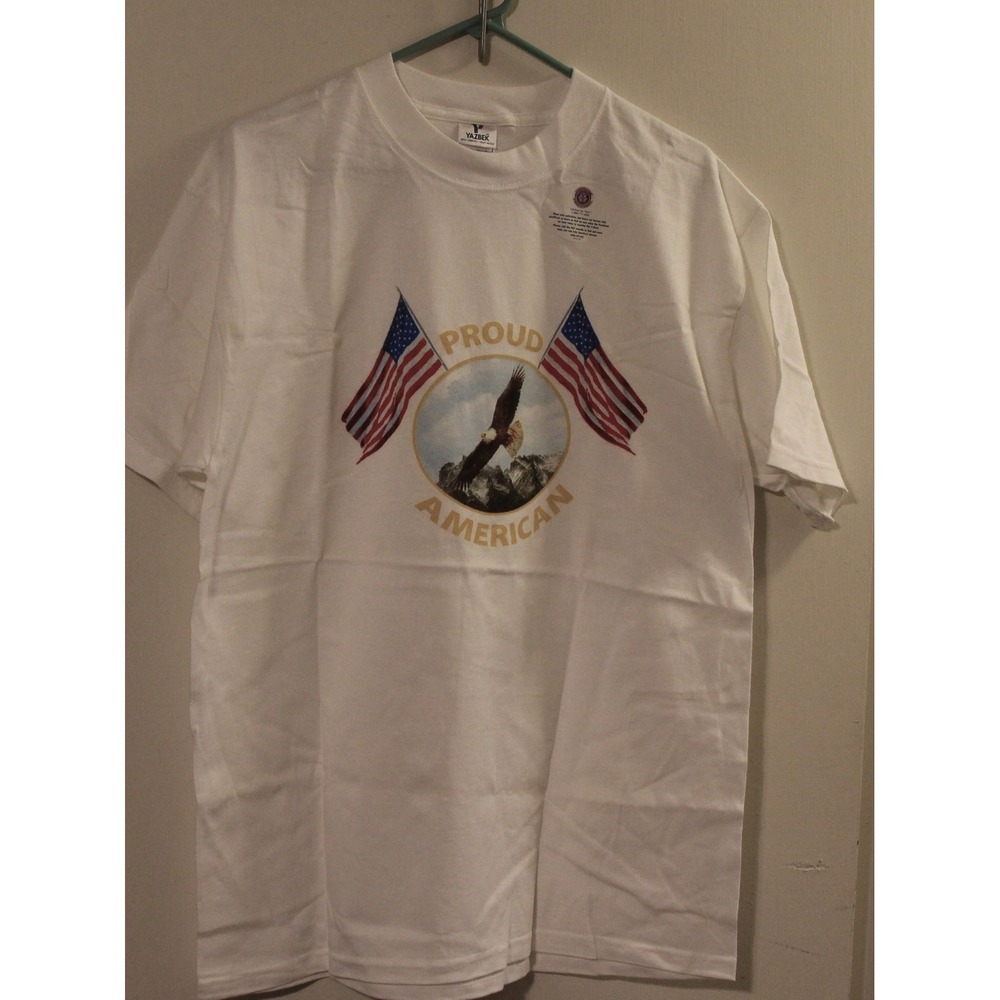 Proud American patriotic Graphic Unisex T-shirt White 100% Cotton Size L    (O)